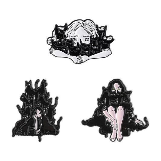 Halloween Anime Girl & Cat Enamel Pin Brooch Badge Jewelry Gift