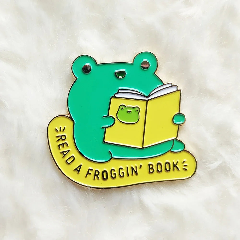 Frog Book Metal Enamel Brooch Pin